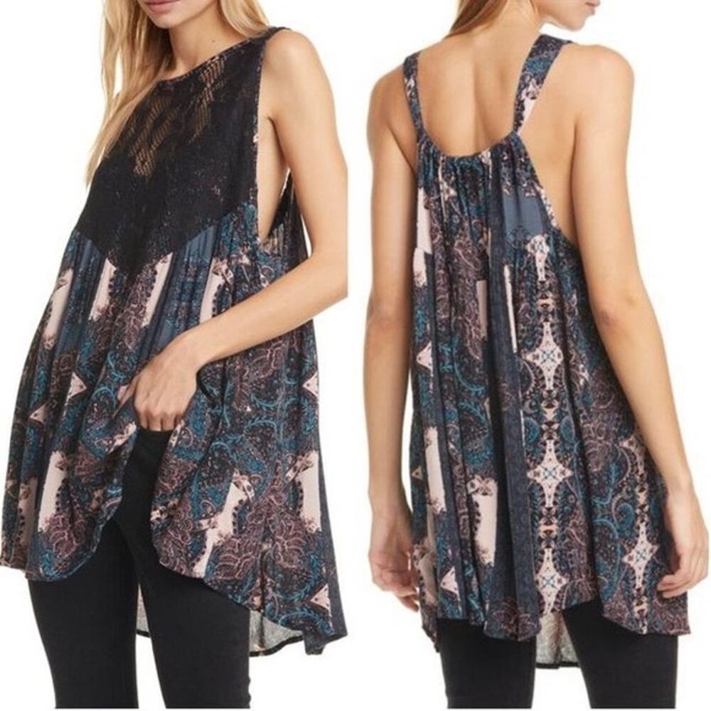 Intimately By Free People Count Me In Sleeveless Tunic Top Blouse in Black Combo